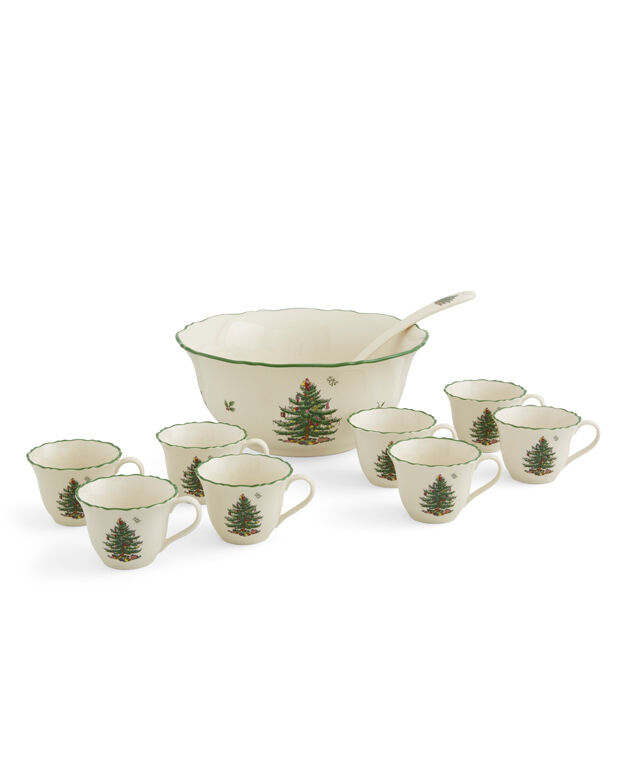 Christmas Tree 10 Piece Punch Bowl Set